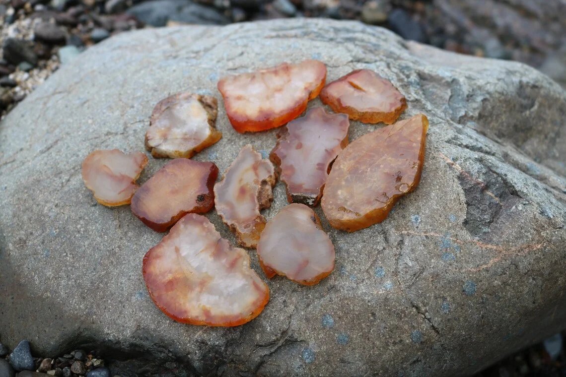 Polished carnelian agate slab thin pieces